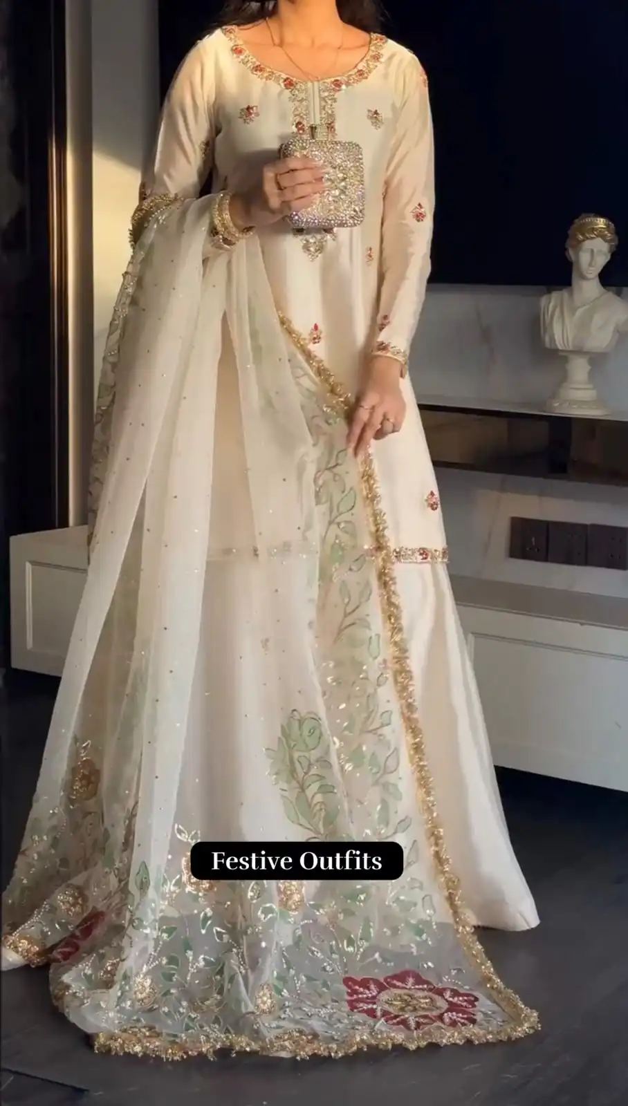 Pretty White Faux Georgette Embroidery Work Salwar Suit