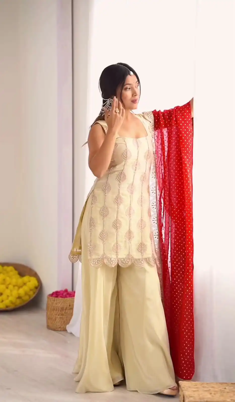 Shiny Off White Natural Crepe Sequence Work Salwar Suit - Image 6