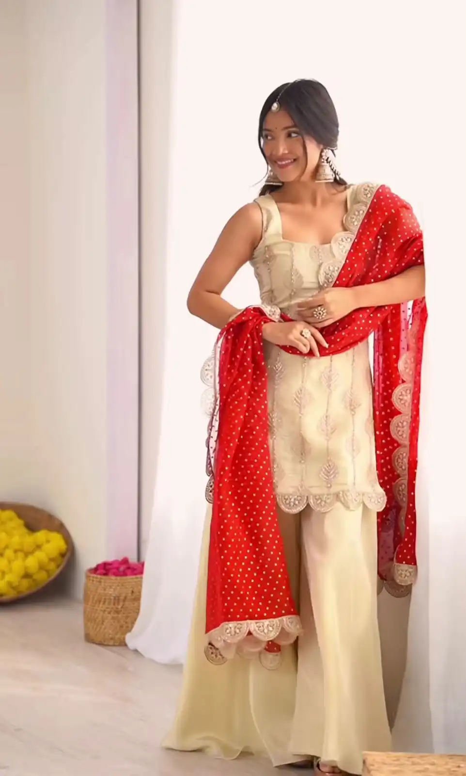 Shiny Off White Natural Crepe Sequence Work Salwar Suit - Image 3