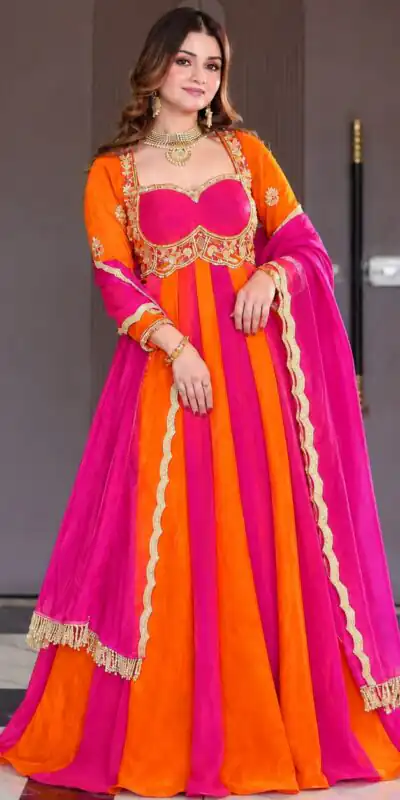Shiny Pink Fendy Silk Sequence Work Gown
