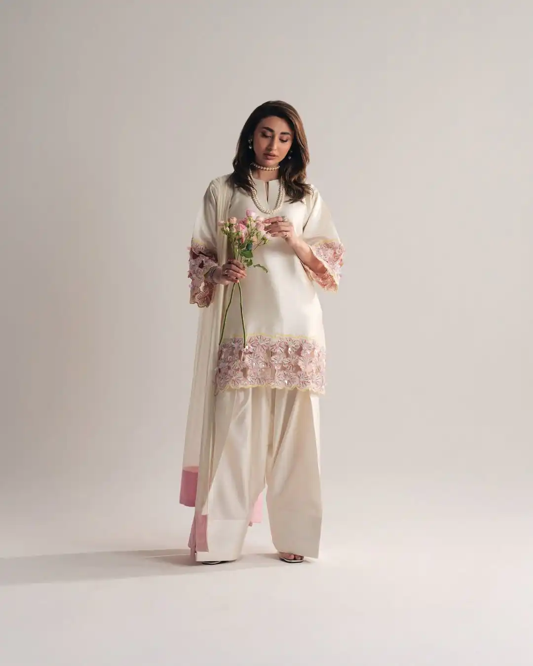 Shiny White Natural Crepe Sequence Work Salwar Suit - Image 2