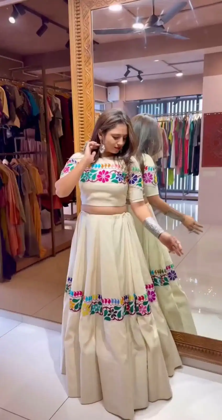Stylist White Kora Cotton Embroidery Work Lehenga Choli - Image 2