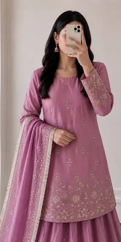Alternative view of Super Pink Fandy Silk Sequins Work Salwar Suit