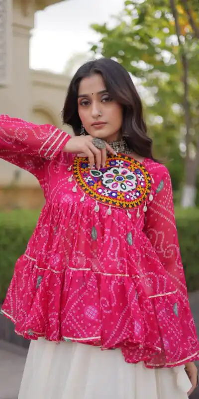 Alternative view of Super Pink Kora Cotton Kutchi Gamthi Work Lehenga Choli