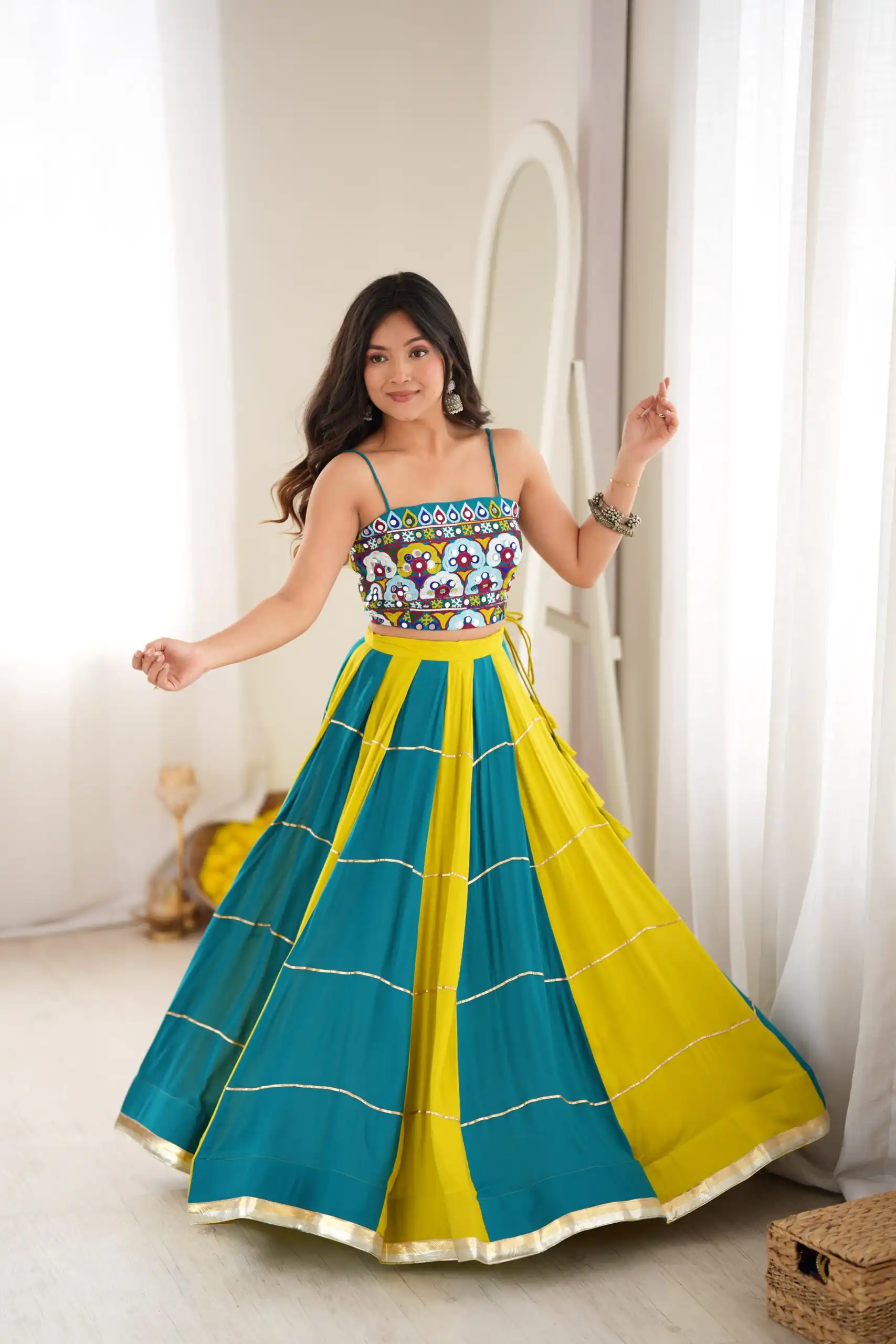 Trendy Blue Rayon Gota Patti Work Lehenga Choli - Image 5