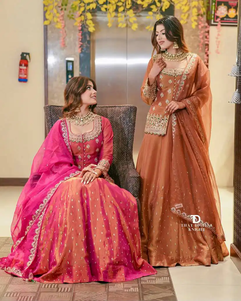 Trendy Peach Simmer Silk Sequins Work Lehenga Choli - Image 3