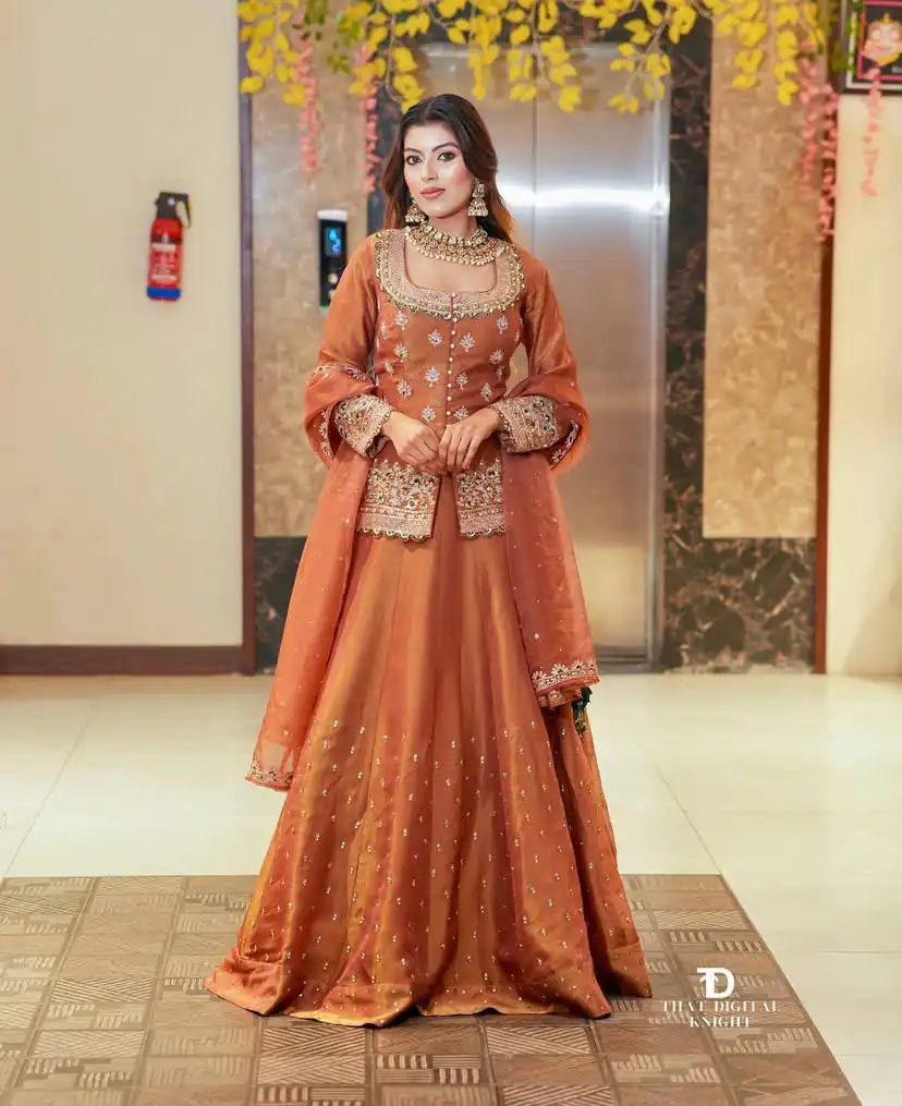 Trendy Peach Simmer Silk Sequins Work Lehenga Choli - Image 2