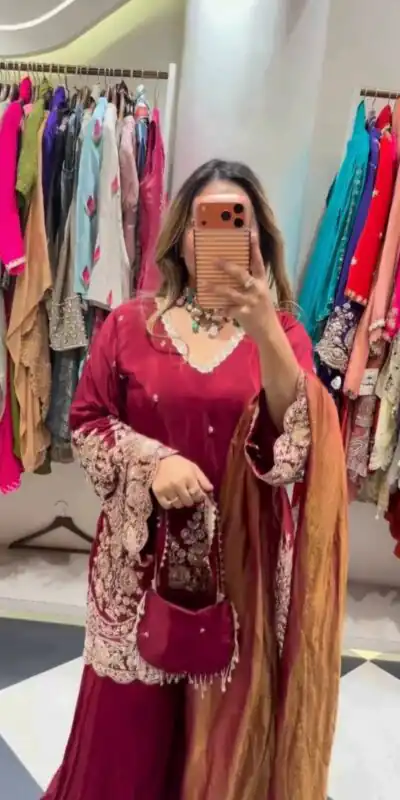 ZSR 3186 Maroon French Crep Silk Salwar Suit Perfect for Wedding, Party, Engagement, Baisakhi, Pongal – . Special Price ₹2249. Delivery 4-6 Working Days | Jump Suits, Straight Suits, Casual Suits, Creative suits, Designer Suits, Palazzo Suits, Party Wear Suits, Patiala Suits, Salwar suit