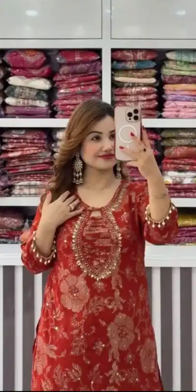 ST 1207 Red Faux Georgette Salwar Suit with Embroidery Work. Available at ₹2949 only. Delivery 4-6 Working Days. Shop now. | Jump Suits, Straight Suits, Tops & Bottoms, Track Suits, Trendy Wear, Casual Suits, Creative suits, Designer Suits, Palazzo Suits, Party Wear Suits, Patiala Suits, Salwar suit