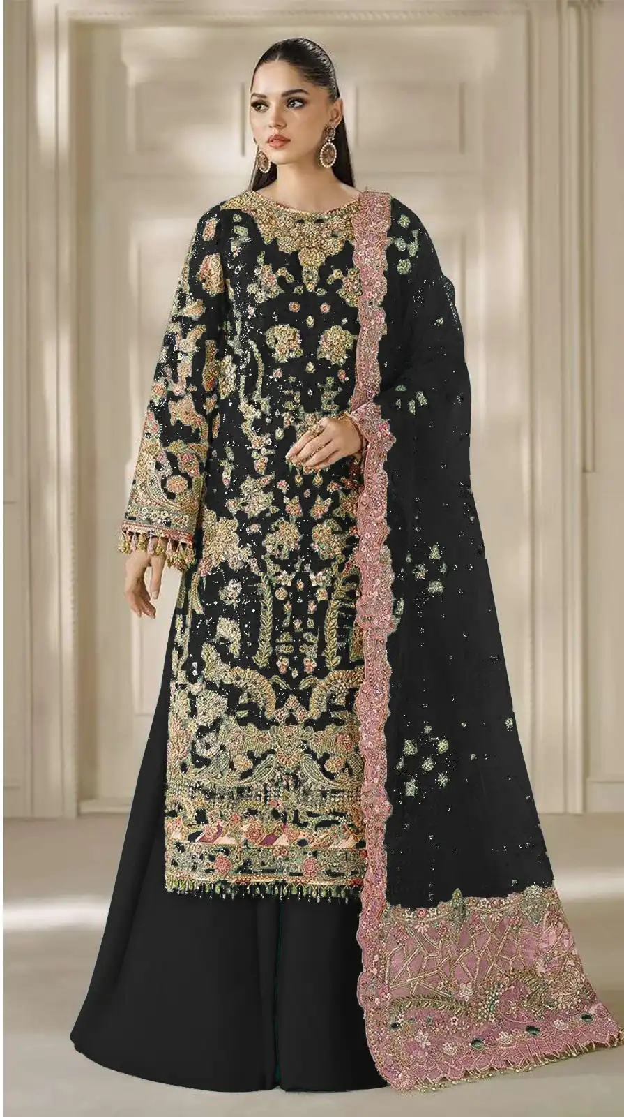 FC 1231 Black Chiffon Salwar Suit with Embroidery Work & Sequins Work. Introductory Price ₹2949. Delivery 4-6 Working Days. Shop now. | Jump Suits, Straight Suits, Casual Suits, Creative suits, Designer Suits, Palazzo Suits, Party Wear Suits, Patiala Suits, Salwar suit