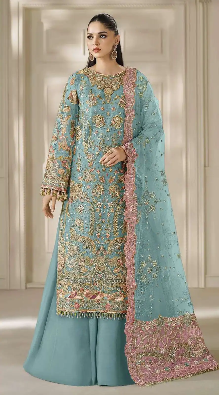 FC 1231 Blue Chiffon Salwar Suit with Embroidery Work & Sequins Work. Introductory Price ₹2949. Delivery 4-6 Working Days. Shop now. | Jump Suits, Straight Suits, Casual Suits, Creative suits, Designer Suits, Palazzo Suits, Party Wear Suits, Patiala Suits, Salwar suit