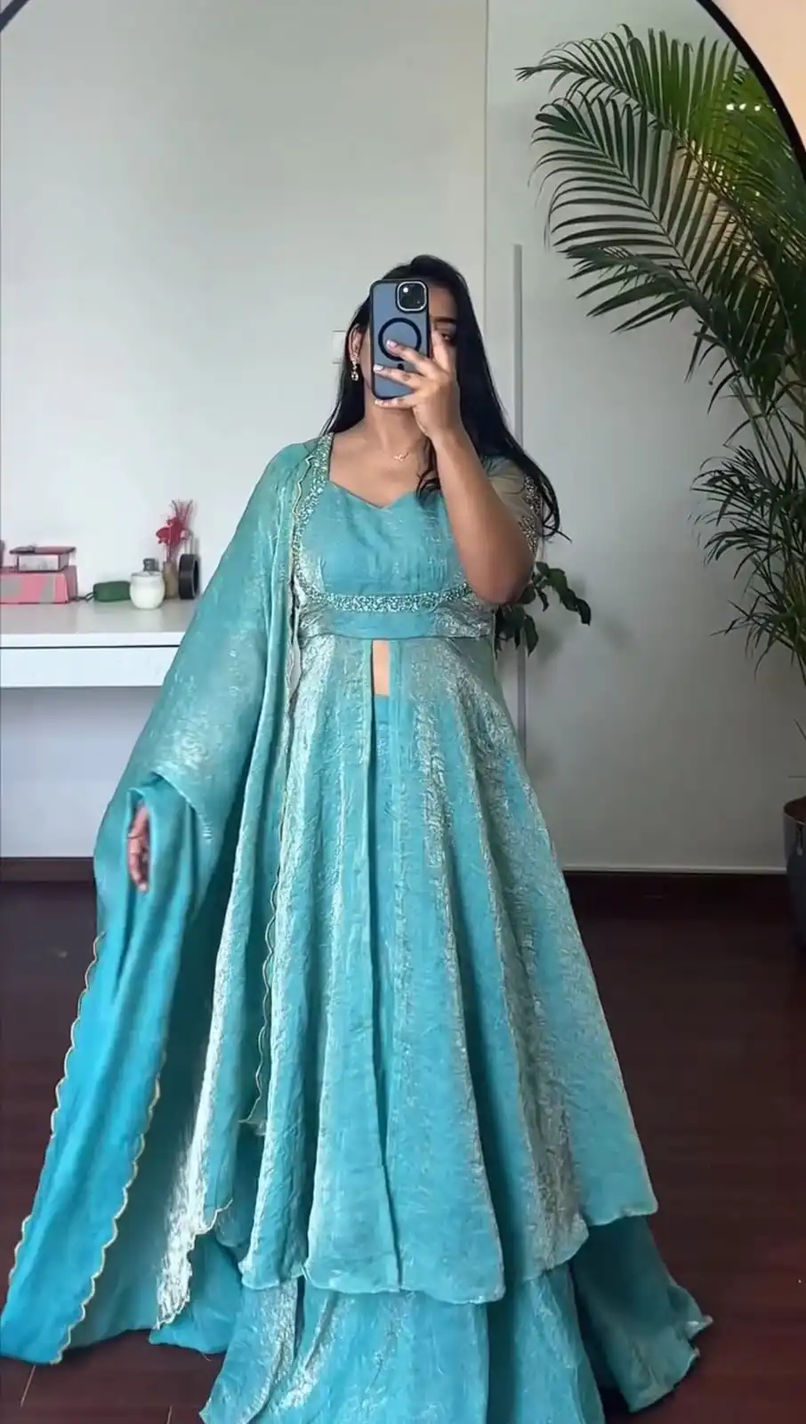 KD 1645 Blue Fendy Silk Gown with Embroidery Work & Sequins Work. Special Price ₹2399. Delivery 4-6 Working Days. Shop now. | Bollywood Gowns, Creative Gowns, Designer Gowns, Embroidered Gowns, Gowns, Party Wear Gowns