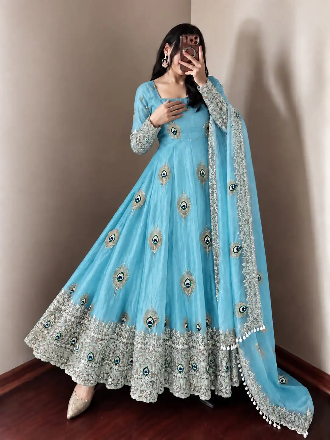 SRK 5372 Blue Fendy Silk Gown with Embroidery Work & Sequins Work. Special Price ₹2799. Delivery 4-6 Working Days. Shop now. | Bollywood Gowns, Creative Gowns, Designer Gowns, Embroidered Gowns, Gowns, Party Wear Gowns