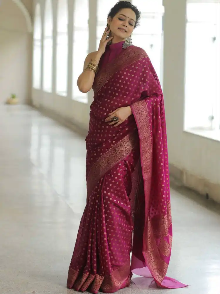 KPR 233 Dark Pink in Soft Lichi Silk Lace Border & Lace Work Saree . Available at ₹1549 only. Delivery 4-6 Working Days. Shop now. | Bollywood Sarees, Creative Sarees, Designer Sarees, Embroidered Sarees, Ethnic Saree, Modern Digital sarees, Party Wear Sarees, Sarees