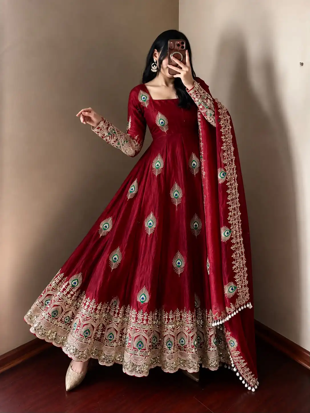 SRK 5372 Maroon Fendy Silk Gown with Embroidery Work & Sequins Work. Special Price ₹2799. Delivery 4-6 Working Days. Shop now. | Bollywood Gowns, Creative Gowns, Designer Gowns, Embroidered Gowns, Gowns, Party Wear Gowns