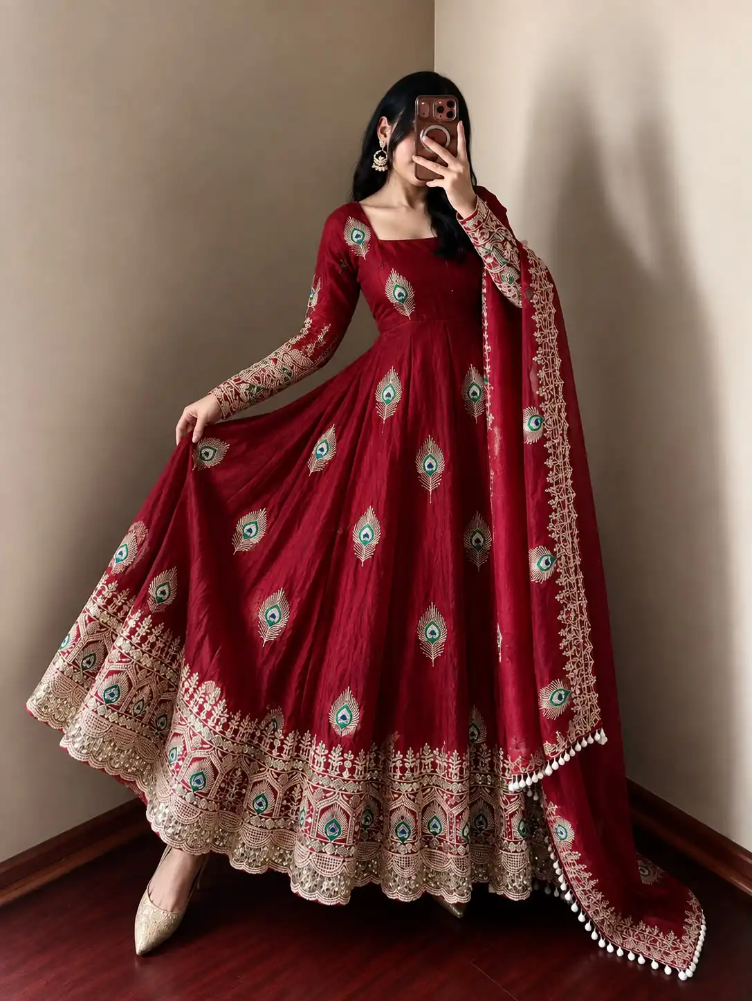 SRK 5372 Maroon Fendy Silk Gown with Embroidery Work & Sequins Work. Special Price ₹2799. Delivery 4-6 Working Days. Shop now. | Bollywood Gowns, Creative Gowns, Designer Gowns, Embroidered Gowns, Gowns, Party Wear Gowns