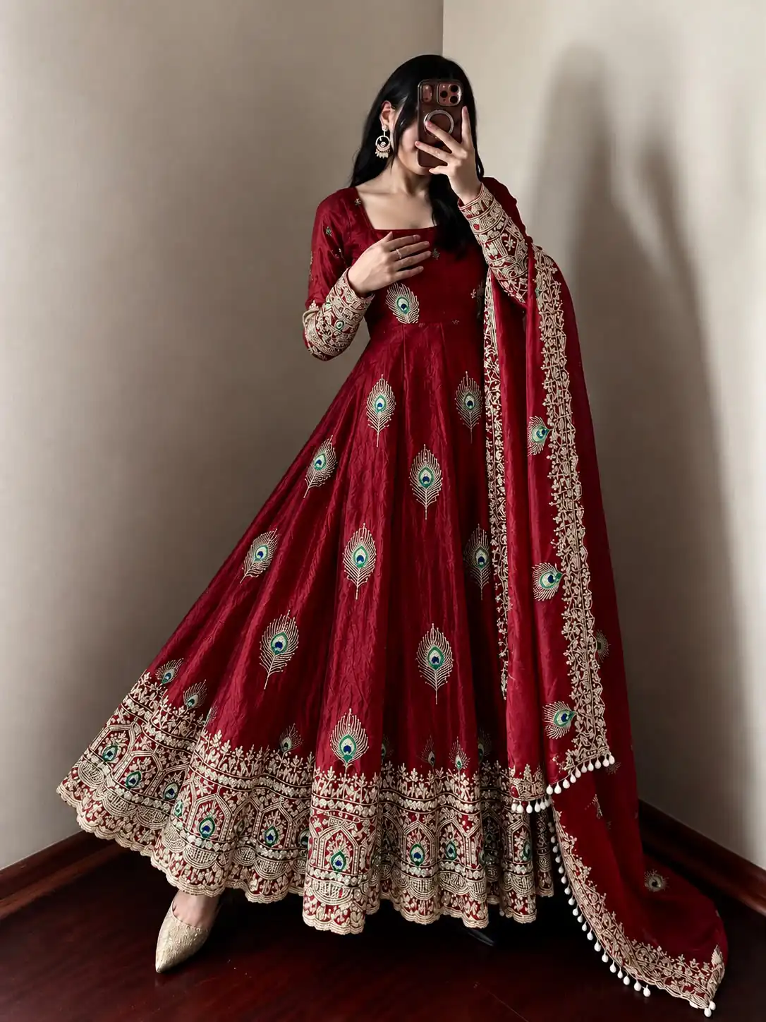 SRK 5372 Maroon Fendy Silk Gown with Embroidery Work & Sequins Work. Special Price ₹2799. Delivery 4-6 Working Days. Shop now. | Bollywood Gowns, Creative Gowns, Designer Gowns, Embroidered Gowns, Gowns, Party Wear Gowns
