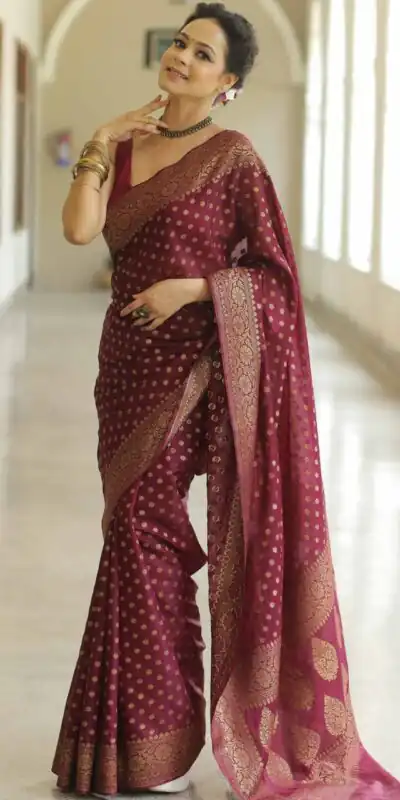 KPR 233 Maroon in Soft Lichi Silk Lace Border & Lace Work Saree . Available at ₹1549 only. Delivery 4-6 Working Days. Shop now. | Bollywood Sarees, Creative Sarees, Designer Sarees, Embroidered Sarees, Ethnic Saree, Modern Digital sarees, Party Wear Sarees, Sarees