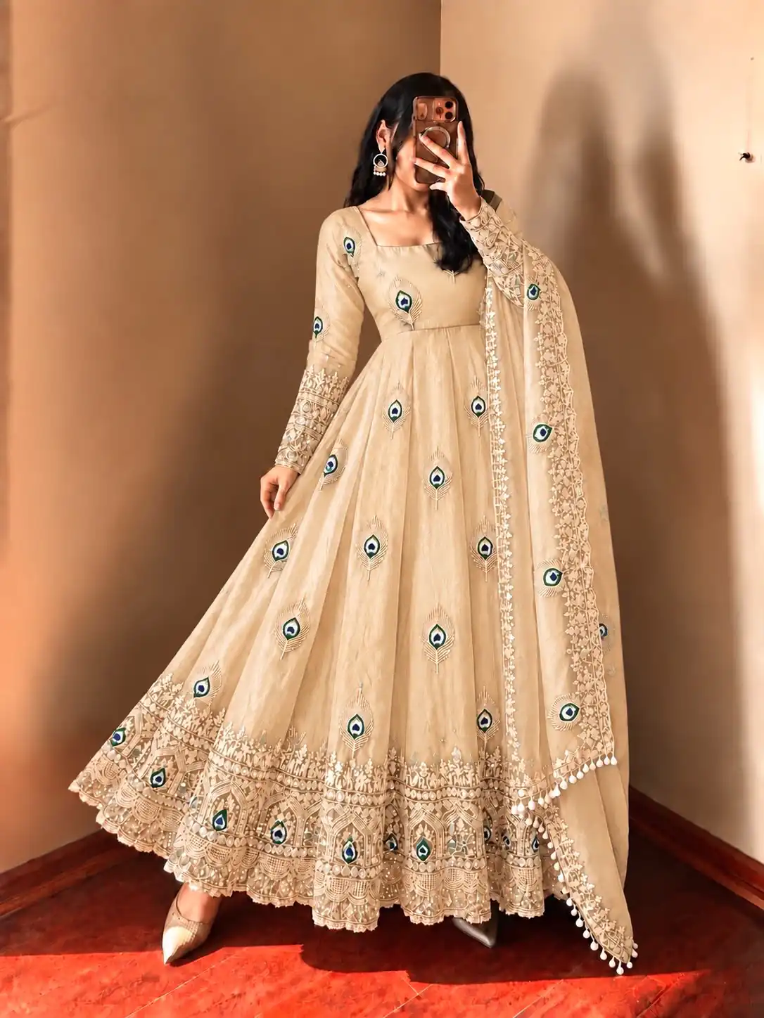 SRK 5372 Off White Fendy Silk Gown with Embroidery Work & Sequins Work. Special Price ₹2799. Delivery 4-6 Working Days. Shop now. | Bollywood Gowns, Creative Gowns, Designer Gowns, Embroidered Gowns, Gowns, Party Wear Gowns