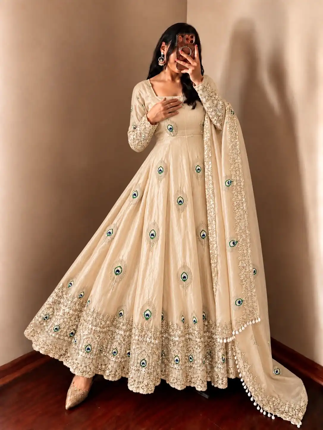 SRK 5372 Off White Fendy Silk Gown with Embroidery Work & Sequins Work. Special Price ₹2799. Delivery 4-6 Working Days. Shop now. | Bollywood Gowns, Creative Gowns, Designer Gowns, Embroidered Gowns, Gowns, Party Wear Gowns