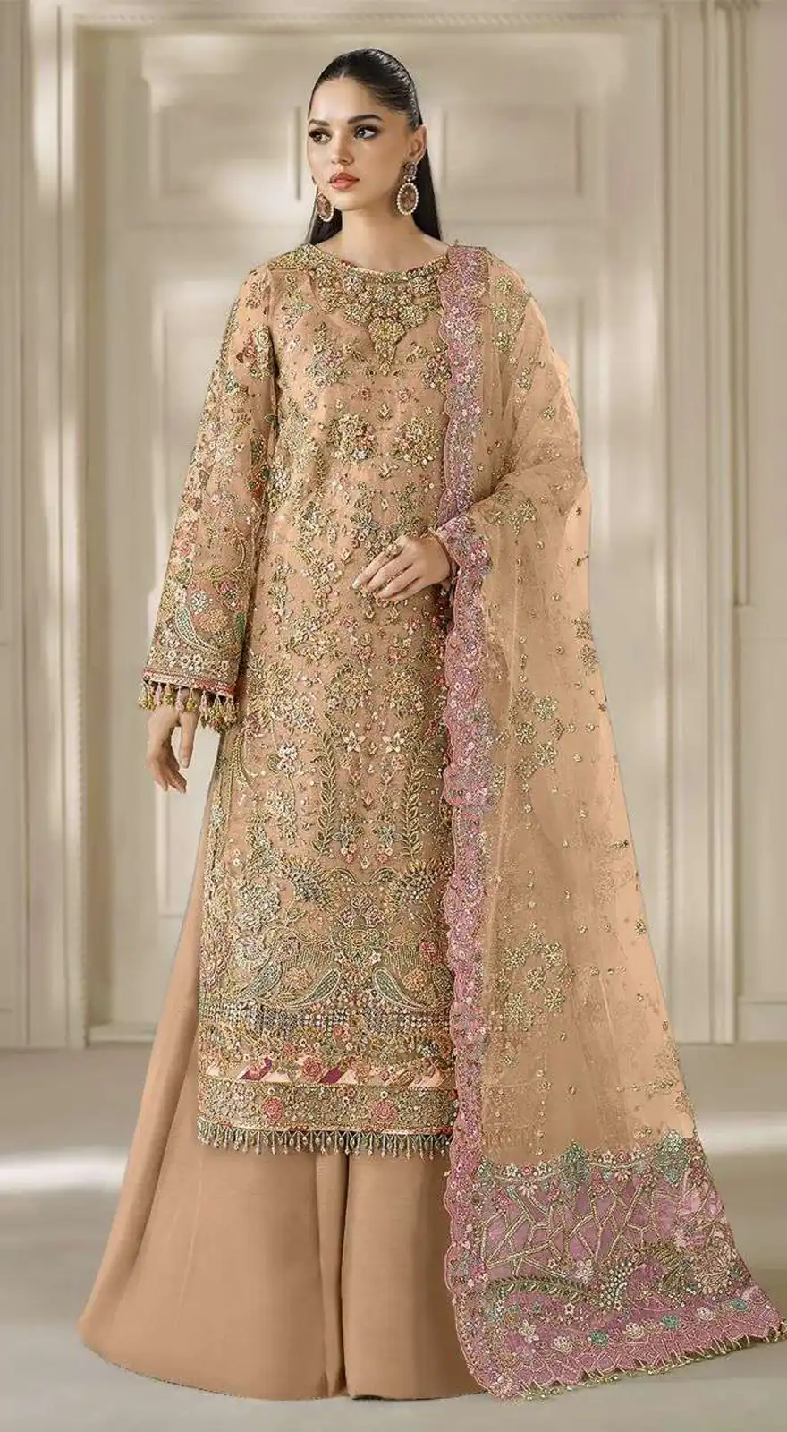 FC 1231 Peach Chiffon Salwar Suit with Embroidery Work & Sequins Work. Introductory Price ₹2949. Delivery 4-6 Working Days. Shop now. | Jump Suits, Straight Suits, Casual Suits, Creative suits, Designer Suits, Palazzo Suits, Party Wear Suits, Patiala Suits, Salwar suit