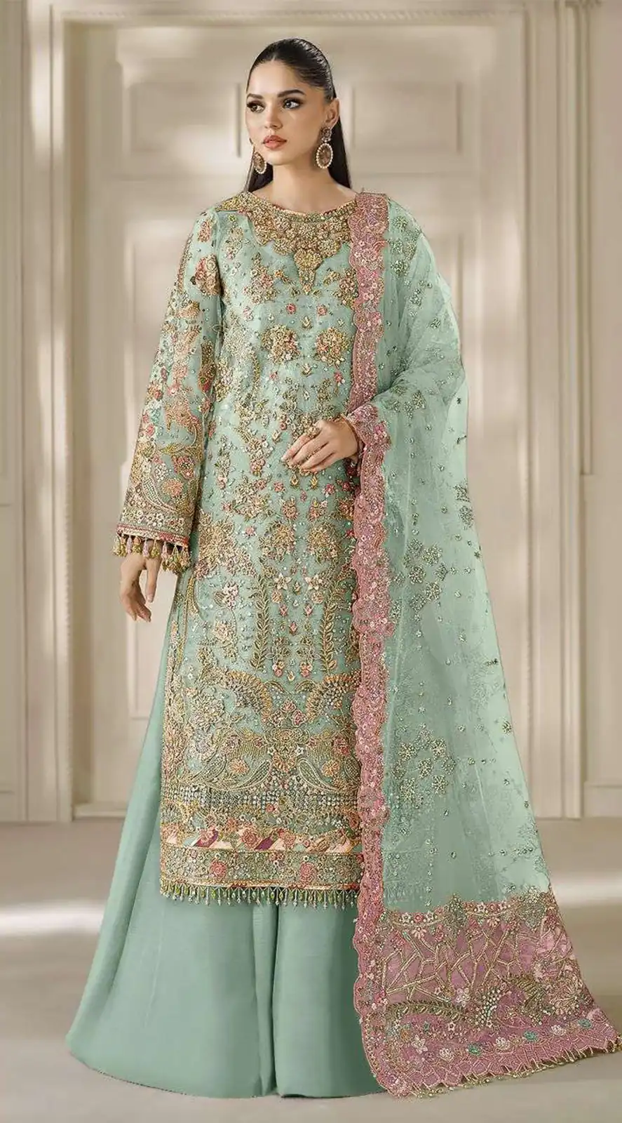 FC 1231 Sea Green Chiffon Salwar Suit with Embroidery Work & Sequins Work. Introductory Price ₹2949. Delivery 4-6 Working Days. Shop now. | Jump Suits, Straight Suits, Casual Suits, Creative suits, Designer Suits, Palazzo Suits, Party Wear Suits, Patiala Suits, Salwar suit