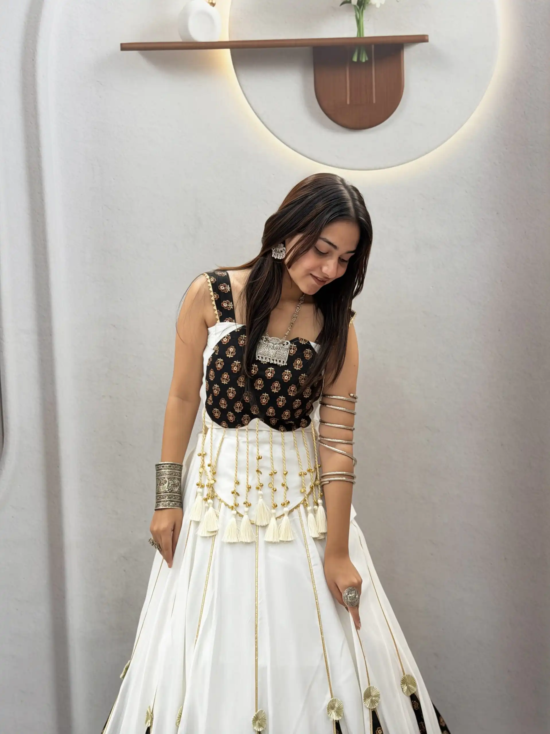 Ram 192 White in Pure Cotton Mirror Work & Gamthi Work Lehenga Choli . Exclusive Offer ₹2849. Delivery 4-6 Working Days. Shop now. | Bollywood Lehenga, Creative Lehenga, Designer Lehenga, Embroidered Lehenga, Lehenga, Party Wear Lehenga