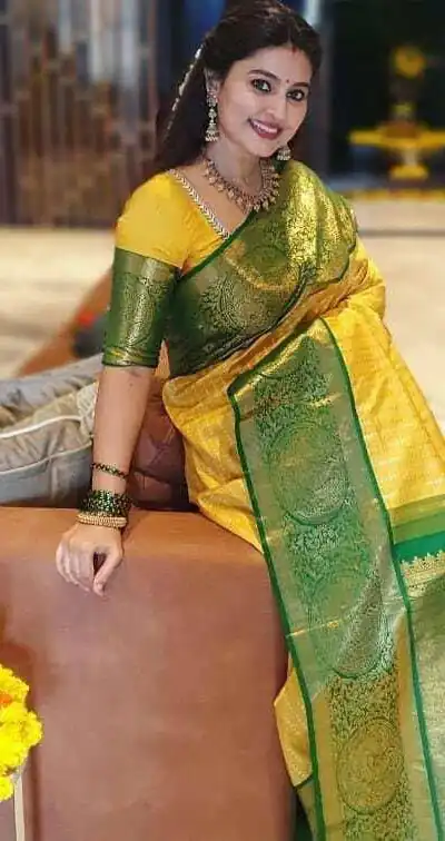 KPR 147 Yellow Soft Lichi Silk Saree with Lace Work & Lace Border. Introductory Price ₹1649. Delivery 4-6 Working Days. Shop now. | Bollywood Sarees, Creative Sarees, Designer Sarees, Embroidered Sarees, Ethnic Saree, Modern Digital sarees, Party Wear Sarees, Sarees