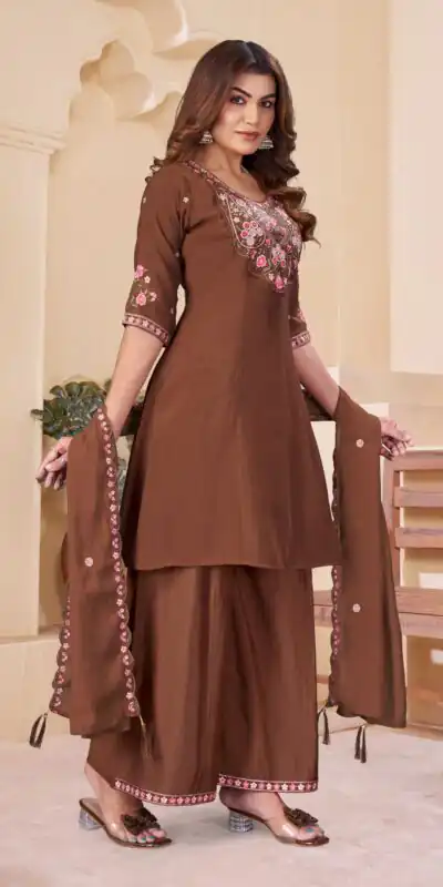 DIVA 172 Brown Mal Chanderi Salwar Suit Perfect for Wedding, Party, Baisakhi, Housewarming, Sangeet – Introductory Price ₹2799. Delivery 4-6 Working D | Jump Suits, Straight Suits, Casual Suits, Creative suits, Designer Suits, Palazzo Suits, Party Wear Suits, Patiala Suits, Salwar suit
