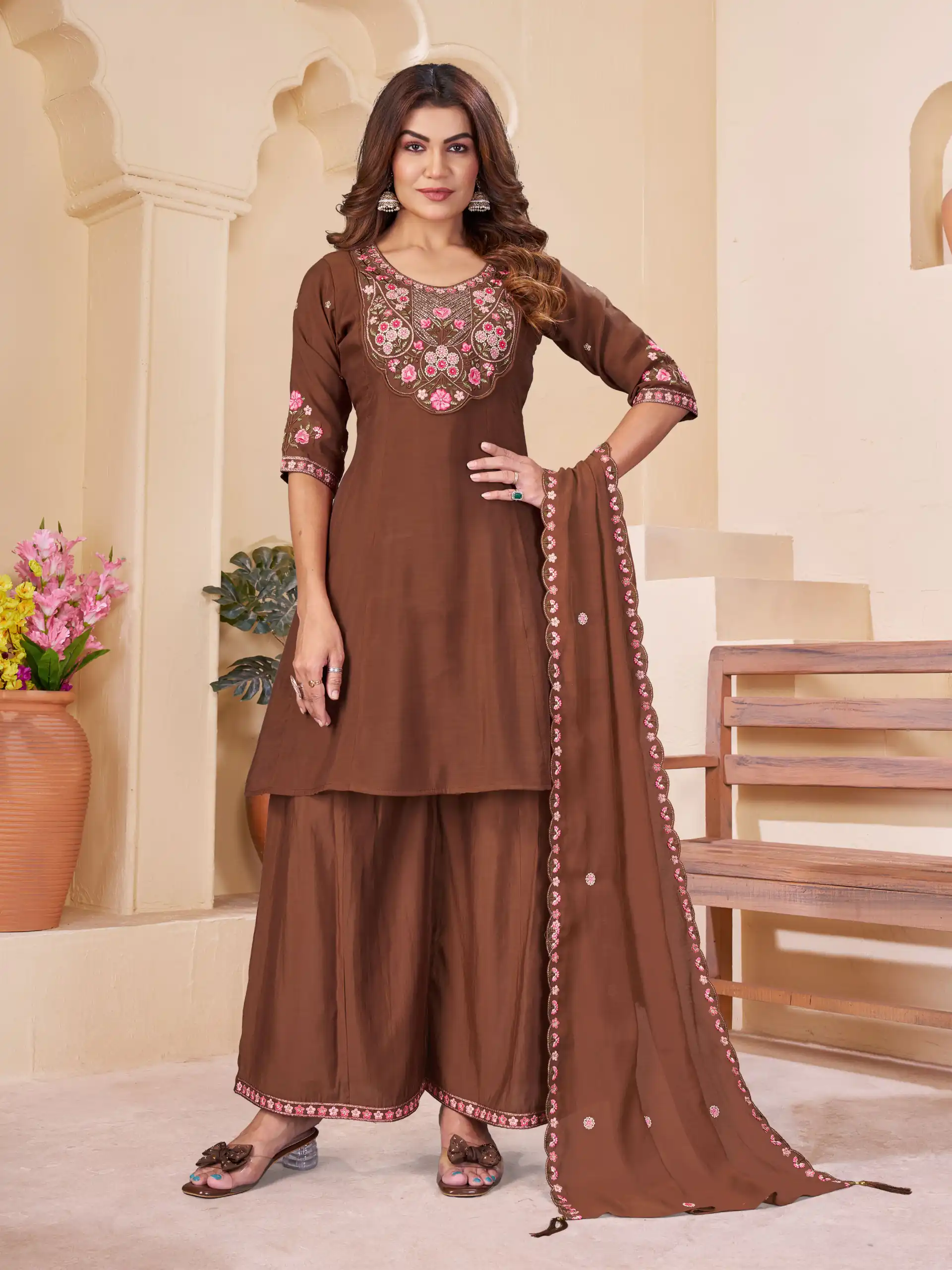 DIVA 172 Brown Mal Chanderi Salwar Suit Perfect for Wedding, Party, Baisakhi, Housewarming, Sangeet – Introductory Price ₹2799. Delivery 4-6 Working D | Jump Suits, Straight Suits, Casual Suits, Creative suits, Designer Suits, Palazzo Suits, Party Wear Suits, Patiala Suits, Salwar suit