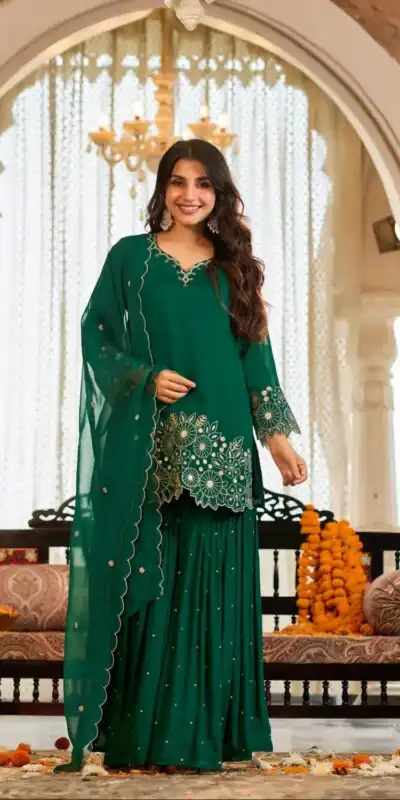 ZB 5079 Green Chinon Silk Salwar Suit with Embroidery Work & Sequins Work. Get it for ₹2199. Delivery 4-6 Working Days. Shop now. | Jump Suits, Straight Suits, Casual Suits, Creative suits, Designer Suits, Palazzo Suits, Party Wear Suits, Patiala Suits, Salwar suit
