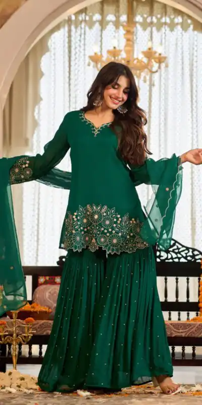 ZB 5079 Green Chinon Silk Salwar Suit with Embroidery Work & Sequins Work. Get it for ₹2199. Delivery 4-6 Working Days. Shop now. | Jump Suits, Straight Suits, Casual Suits, Creative suits, Designer Suits, Palazzo Suits, Party Wear Suits, Patiala Suits, Salwar suit