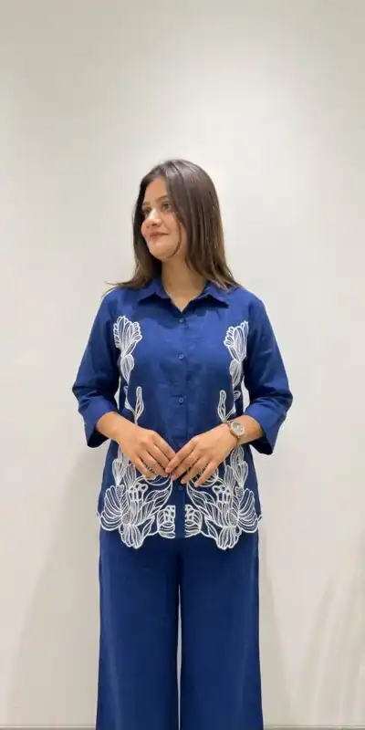 BE 496 Navy Blue in Cotton Denim Embroidery Work & Sequins Work Kurti . Grab it for ₹1949. Delivery 4-6 Working Days. Shop now. | Bollywood Kurti, Creative Kurtis, Designer Kurti, Kurti, Party Wear Kurti, Selfie Kurti