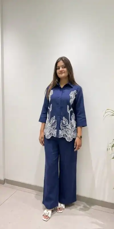 BE 496 Navy Blue in Cotton Denim Embroidery Work & Sequins Work Kurti . Grab it for ₹1949. Delivery 4-6 Working Days. Shop now. | Bollywood Kurti, Creative Kurtis, Designer Kurti, Kurti, Party Wear Kurti, Selfie Kurti