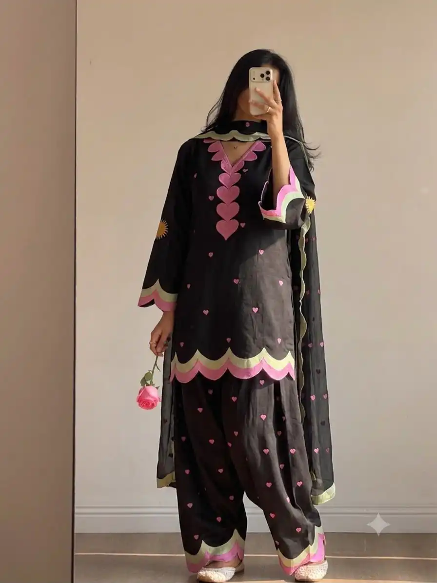 BE 490 Black Mul Chanderi Salwar Suit with Embroidery Work & Sequins Work. Festive Deal ₹2399. Delivery 4-6 Working Days. Shop nowp | Jump Suits, Straight Suits, Casual Suits, Creative suits, Designer Suits, Palazzo Suits, Party Wear Suits, Patiala Suits, Salwar suit
