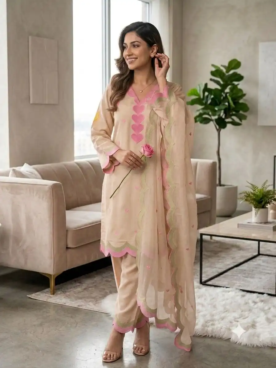 BE 490 Chiku Mul Chanderi Salwar Suit with Embroidery Work & Sequins Work. Festive Deal ₹2399. Delivery 4-6 Working Days. Shop nowp | Jump Suits, Straight Suits, Casual Suits, Creative suits, Designer Suits, Palazzo Suits, Party Wear Suits, Patiala Suits, Salwar suit