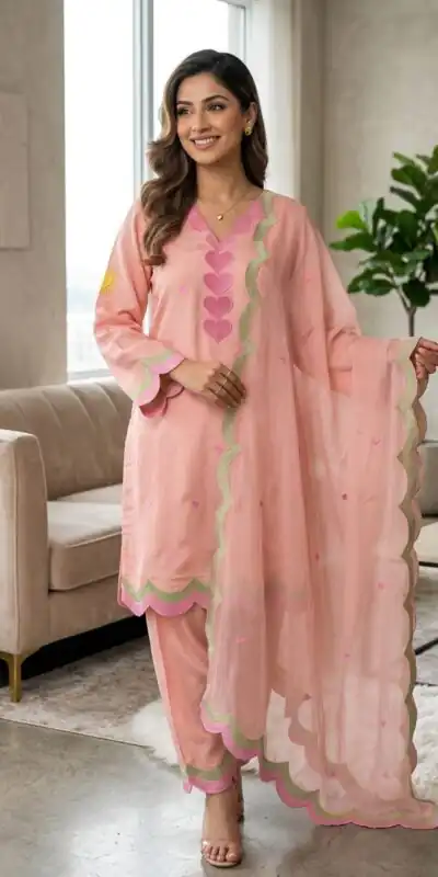 BE 490 Peach Mul Chanderi Salwar Suit with Embroidery Work & Sequins Work. Festive Deal ₹2399. Delivery 4-6 Working Days. Shop nowp | Jump Suits, Straight Suits, Casual Suits, Creative suits, Designer Suits, Palazzo Suits, Party Wear Suits, Patiala Suits, Salwar suit