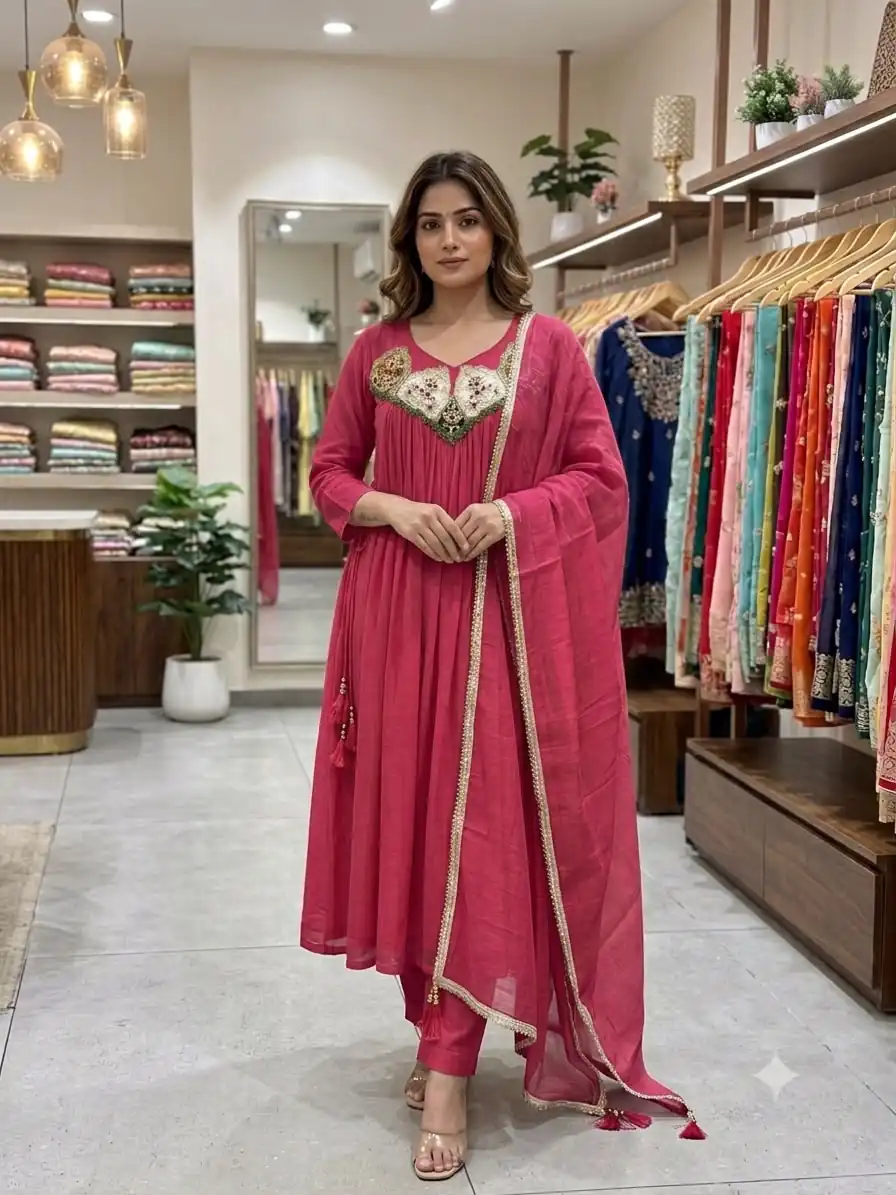 LG 2145 Pink Mul Chanderi Salwar Suit with Embroidery Work & Sequins Work. Festive Deal ₹2799. Delivery 4-6 Working Days. Shop nowp | Jump Suits, Straight Suits, Casual Suits, Creative suits, Designer Suits, Palazzo Suits, Party Wear Suits, Patiala Suits, Salwar suit