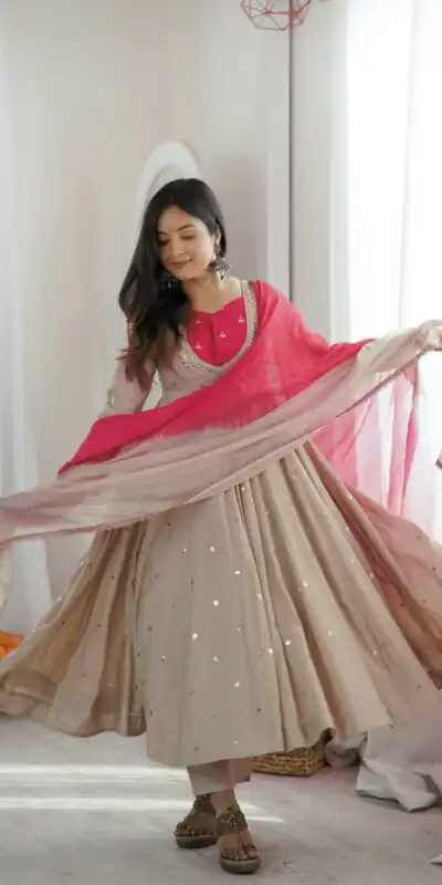 ZF 5023 White Roman Silk Gown with Mirror Work & Embroidery Work. Special Price ₹2099. Delivery 4-6 Working Days. Shop now. | Bollywood Gowns, Creative Gowns, Designer Gowns, Embroidered Gowns, Gowns, Party Wear Gowns