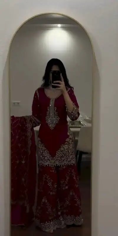ZSR 3187 Maroon Faux Georgette Salwar Suit with Mirror Work & Embroidery Work. Get it for ₹2349. Delivery 4-6 Working Days. Shop now. | Jump Suits, Straight Suits, Casual Suits, Creative suits, Designer Suits, Palazzo Suits, Party Wear Suits, Patiala Suits, Salwar suit