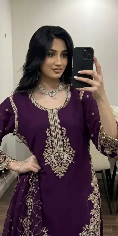 ZSR 3187 Purple Faux Georgette Salwar Suit with Mirror Work & Embroidery Work. Get it for ₹2349. Delivery 4-6 Working Days. Shop now. | Jump Suits, Straight Suits, Casual Suits, Creative suits, Designer Suits, Palazzo Suits, Party Wear Suits, Patiala Suits, Salwar suit
