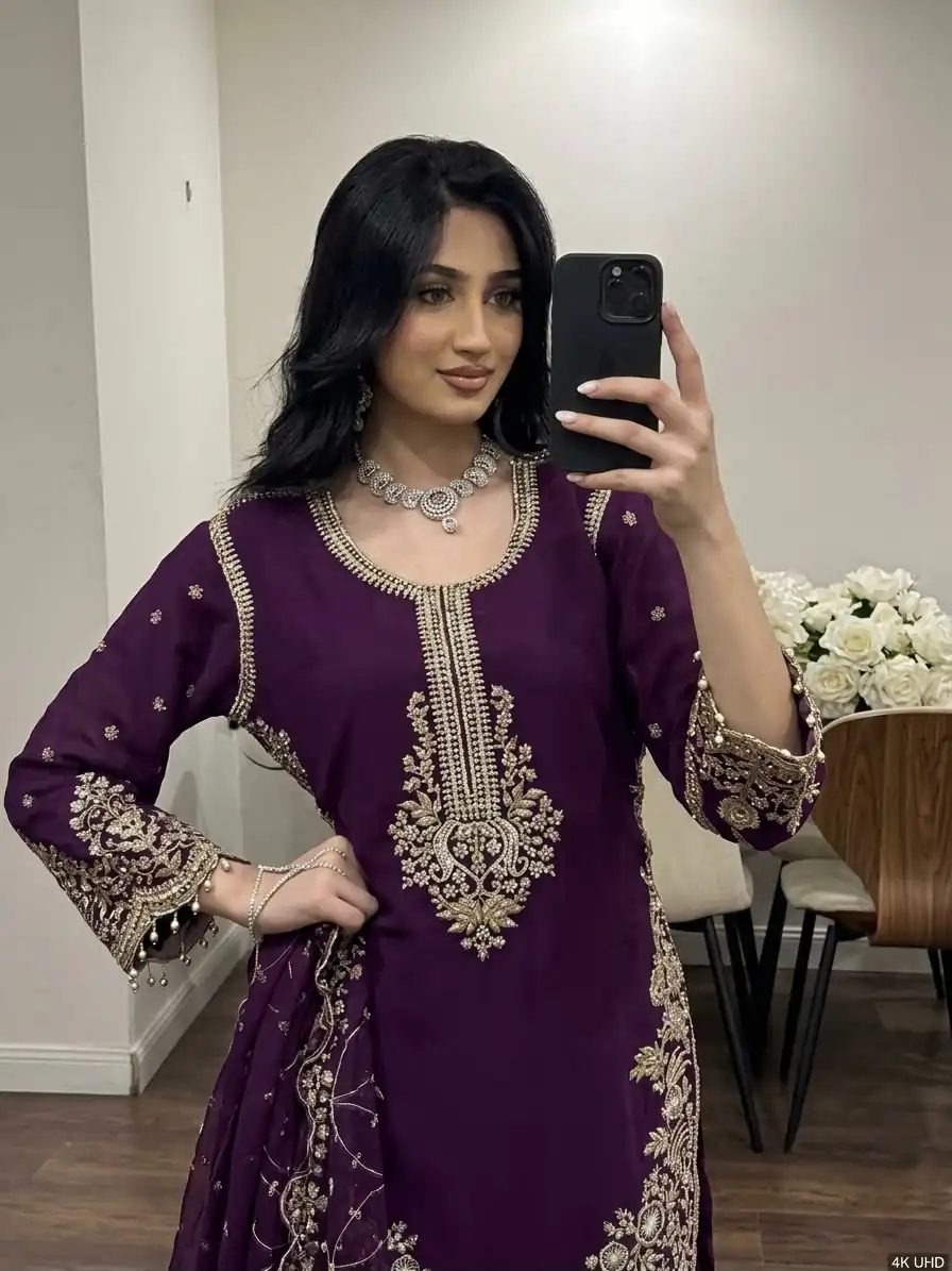 ZSR 3187 Purple Faux Georgette Salwar Suit with Mirror Work & Embroidery Work. Get it for ₹2349. Delivery 4-6 Working Days. Shop now. | Jump Suits, Straight Suits, Casual Suits, Creative suits, Designer Suits, Palazzo Suits, Party Wear Suits, Patiala Suits, Salwar suit