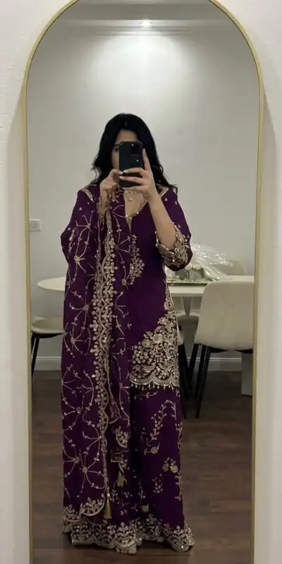 ZSR 3187 Purple Faux Georgette Salwar Suit with Mirror Work & Embroidery Work. Get it for ₹2349. Delivery 4-6 Working Days. Shop now. | Jump Suits, Straight Suits, Casual Suits, Creative suits, Designer Suits, Palazzo Suits, Party Wear Suits, Patiala Suits, Salwar suit