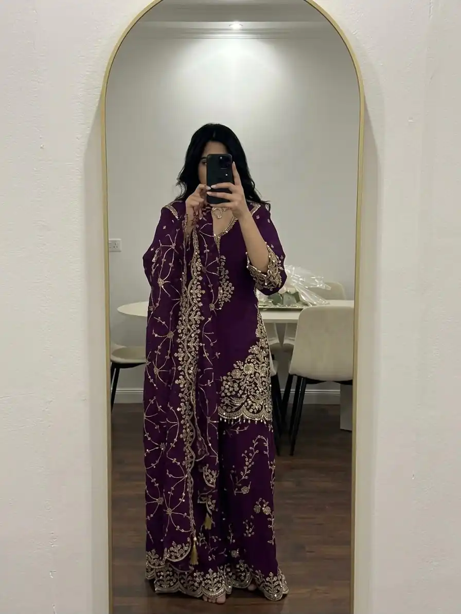 ZSR 3187 Purple Faux Georgette Salwar Suit with Mirror Work & Embroidery Work. Get it for ₹2349. Delivery 4-6 Working Days. Shop now. | Jump Suits, Straight Suits, Casual Suits, Creative suits, Designer Suits, Palazzo Suits, Party Wear Suits, Patiala Suits, Salwar suit