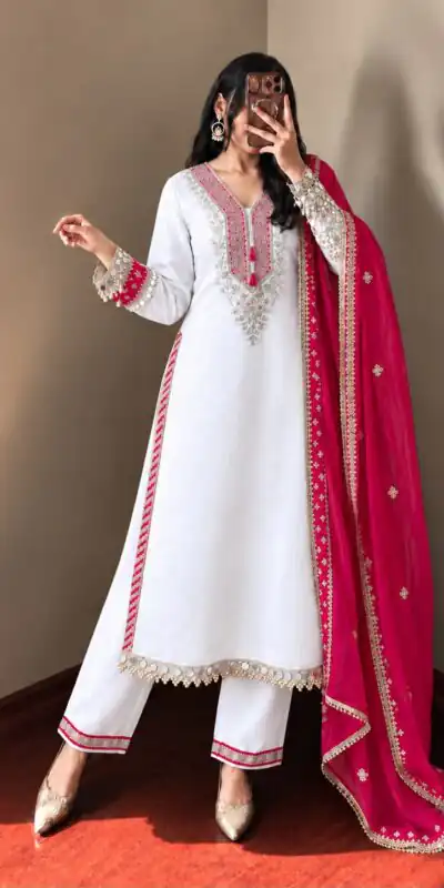ZSR 3190 White Color Chinon Silk Embroidery Work Salwar Suit . Get it for ₹2349. Delivery 4-6 Working Days. Online Shop now. | Jump Suits, Straight Suits, Casual Suits, Creative suits, Designer Suits, Palazzo Suits, Party Wear Suits, Patiala Suits, Salwar suit