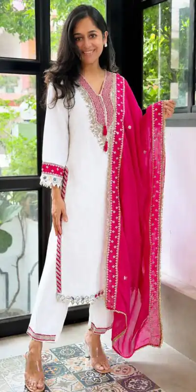 ZSR 3190 White Color Chinon Silk Embroidery Work Salwar Suit . Get it for ₹2349. Delivery 4-6 Working Days. Online Shop now. | Jump Suits, Straight Suits, Casual Suits, Creative suits, Designer Suits, Palazzo Suits, Party Wear Suits, Patiala Suits, Salwar suit