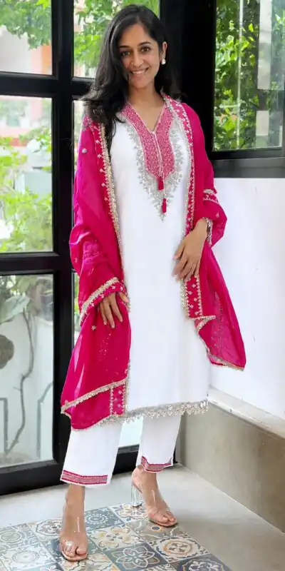 ZSR 3190 White Color Chinon Silk Embroidery Work Salwar Suit . Get it for ₹2349. Delivery 4-6 Working Days. Online Shop now. | Jump Suits, Straight Suits, Casual Suits, Creative suits, Designer Suits, Palazzo Suits, Party Wear Suits, Patiala Suits, Salwar suit