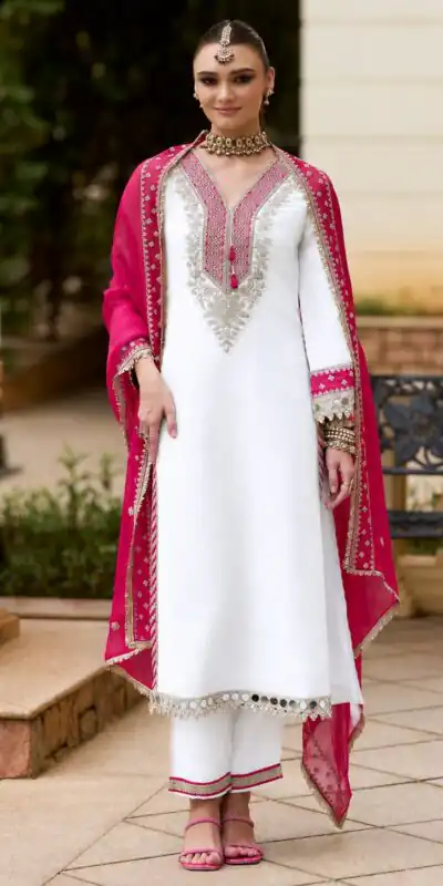 ZSR 3190 White Color Chinon Silk Embroidery Work Salwar Suit . Get it for ₹2349. Delivery 4-6 Working Days. Online Shop now. | Jump Suits, Straight Suits, Casual Suits, Creative suits, Designer Suits, Palazzo Suits, Party Wear Suits, Patiala Suits, Salwar suit