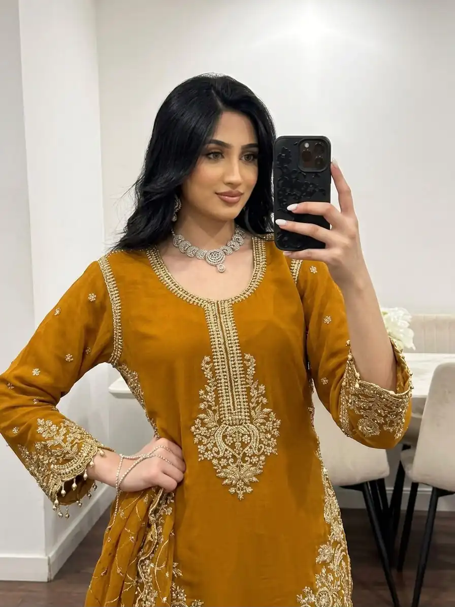 ZSR 3187 Yellow Faux Georgette Salwar Suit with Mirror Work & Embroidery Work. Get it for ₹2349. Delivery 4-6 Working Days. Shop now. | Jump Suits, Straight Suits, Casual Suits, Creative suits, Designer Suits, Palazzo Suits, Party Wear Suits, Patiala Suits, Salwar suit