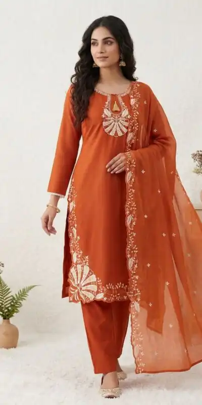 BE 502 Orange Roman Silk Salwar Suit with Sequins Work & Embroidery Work. Available at ₹2199 only. Delivery 4-6 Working Days. Shop now. | Jump Suits, Straight Suits, Casual Suits, Creative suits, Designer Suits, Palazzo Suits, Party Wear Suits, Patiala Suits, Salwar suit